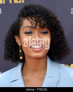 Schauspielerin Yara Shahidi besucht die MTV Movie & TV Auszeichnungen bei den Barker Hangar in Santa Monica, Kalifornien am 16. Juni 2018. Es wird der 27. Ausgabe des Awards werden, und der zweite, um gemeinsam Filme und Fernsehen ehren. Die Show wird Band am Samstag, den 16. Juni, am Montag, den 18. Juni. Foto von Jim Ruymen/UPI Stockfoto