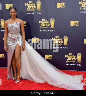 Schauspieler Tiffany Haddish besucht die MTV Movie & TV Auszeichnungen bei den Barker Hangar in Santa Monica, Kalifornien am 16. Juni 2018. Es wird der 27. Ausgabe des Awards werden, und der zweite, um gemeinsam Filme und Fernsehen ehren. Die Show wird Band am Samstag, den 16. Juni, am Montag, den 18. Juni. Foto von Jim Ruymen/UPI Stockfoto