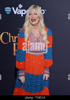 Schauspielerin Tori Spelling besucht die animierte musikalische Komödie motion picture" Christopher Robin' in den Walt Disney Studios in Burbank, Kalifornien am 30. Juli 2018. Die Handlung folgt einem erwachsenen Christopher Robin, der jetzt auf sein neues Leben, Arbeit und Familie fokussiert ist, plötzlich trifft seinen alten Freund Winnie the Pooh, der von seinem UNVERGESSENE Kindheit Vergangenheit zurück, um ihn zu den hundert Morgen Wald zurück und helfen, verlorene Freunde Pooh's finden. Foto von Jim Ruymen/UPI Stockfoto