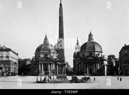 Rom, Piazza del Popolo, flaminio Obelisk und die Kirchen Santa Maria dei Miracoli und Santa Maria in montesanto, 1910-20 Stockfoto