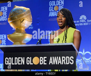 Schauspielerin Danai Gurira kündigt die Nominierungen für die 76. jährlichen Golden Globe Awards im Beverly Hilton Hotel in Beverly Hills, Kalifornien am 6. Dezember 2018. Foto von Jim Ruymen/UPI Stockfoto