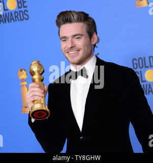 Schauspieler Richard Madden erscheint hinter der Bühne, nachdem er den Preis für die beste Leistung durch einen Schauspieler in einer TV-Serie - Drama für "Bodyguard" während der 76. jährlichen Golden Globe Awards im Beverly Hilton Hotel in Beverly Hills, Kalifornien am 6. Januar 2019. Foto von Jim Ruymen/UPI Stockfoto