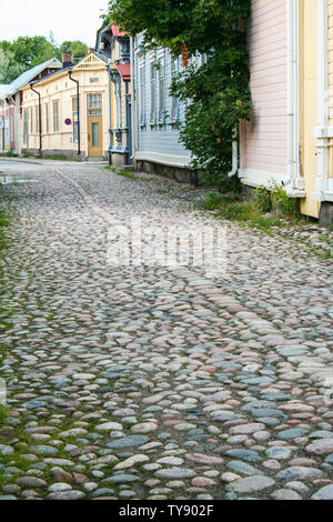 Holzhäuser in der Altstadt von Rauma, UNESCO-Weltkulturerbe, und Finnland, Stockfoto