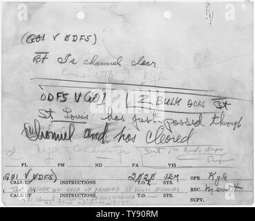 Nachricht im Zusammenhang mit dem Angriff auf Pearl Harbor.; Umfang und Inhalt: Diese Nachricht bezeichnet die erste US-Schiff, die USS St. Louis (CL 49) Pearl Harbor zu löschen. Stockfoto