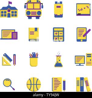 Schule Elemente flachbild Symbol auf weißem Hintergrund. Stock Vektor