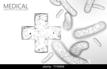 Bakterien 3D-Low Poly render Probiotika. Gesunde normale Verdauung Flora. Moderne allergist Gastroenterologe Technologie Medizin Allergie Immunität Stock Vektor