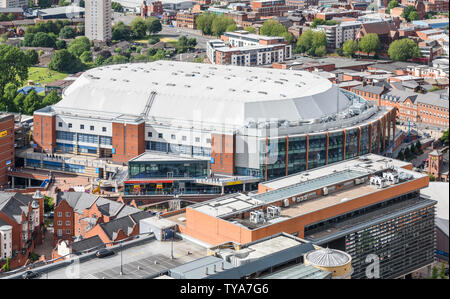 Ein Luftbild der Arena Birmingham, einer Hallenarena und Sportstätte im Zentrum von Birmingham. Stockfoto