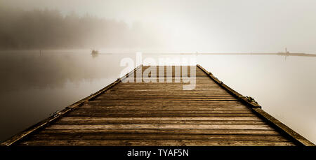 Am frühen Morgen Nebel über Coniston Water Stockfoto