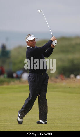 Nordirlands Darren Clarke hits eine Fahrrinne Schuß auf der vierten Bohrung am dritten Tag des 138. British Open Championship in Turnberry, England am 18. Juli 2009. (UPI Foto/Hugo Philpott) Stockfoto