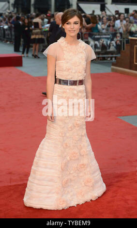 Englische Schauspielerin Keira Knightley besucht die Weltpremiere von "Anna Karenina" im Odeon Leicester Square in London am 4. September 2012. UPI/Paul Treadway.. Stockfoto