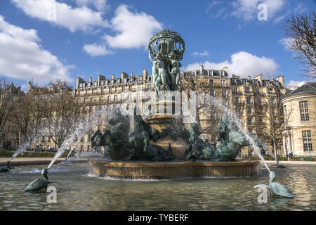 Brunnen Fontaine des Quatre-Parties-du-Monde im im Jardin Marco-Polo, Paris, Frankreich | Brunnen Fontaine de l'Observatoire at Jardin Marco-Polo, Paris, Frankreich | Verwendung weltweit Stockfoto