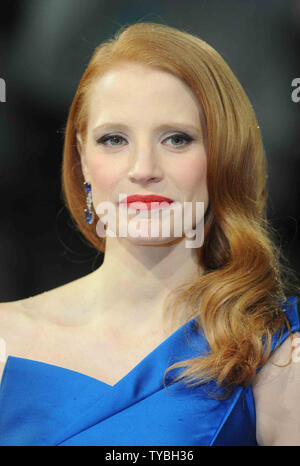 Die amerikanische Schauspielerin Jessica Chastain an der EE-British Academy Film Awards 2013 am Royal Opera House in London, die am 10. Februar, 2013. UPI/Paul Treadway Stockfoto