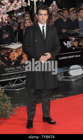 Irische Schauspieler Colin Farrell nimmt an der 57. Tagung der London Film Festival Closing Night Gala Weltpremiere von kaputtsparen redet Herr Banken bei der Odeon Leicester Square in London am 20. Oktober 2013. UPI/Paul Treadway Stockfoto