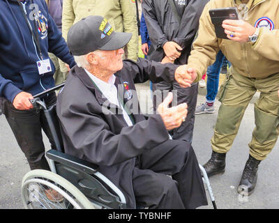 SAINTE MERE, Normandie, Frankreich - Juni 06., 2019. D Tag 75 Geburtstag der französischen Befreiung durch die alliierten Länder. Zeremonie, was amerikanische, britische, daran erinnern, Stockfoto