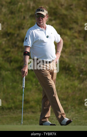 Der Spanier Miguel Angel Jimenez auf dem 14 Grün auf den ersten Tag der 2014 Open-Meisterschaften in Hoylake am 17. Juli 2014. UPI/Hugo Philpott Stockfoto