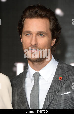 Amerikanische Schauspieler Matthew McConaughey besucht die Europäische Premiere von "INTERSTELLAR" im Odeon am Leicester Square in London am 29. Oktober 2014. UPI/Paul Treadway Stockfoto