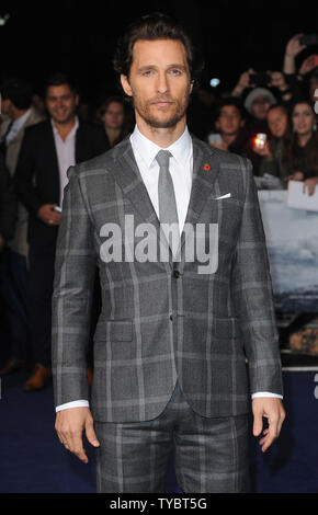 Amerikanische Schauspieler Matthew McConaughey besucht die Europäische Premiere von "INTERSTELLAR" im Odeon am Leicester Square in London am 29. Oktober 2014. UPI/Paul Treadway Stockfoto