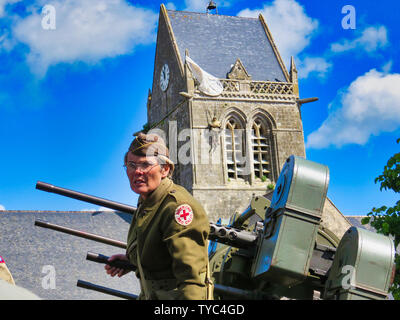 SAINTE MERE, Normandie, Frankreich - Juni 06., 2019. D Tag 75 Geburtstag der französischen Befreiung durch die alliierten Länder. Zeremonie, was amerikanische, britische, daran erinnern, Stockfoto