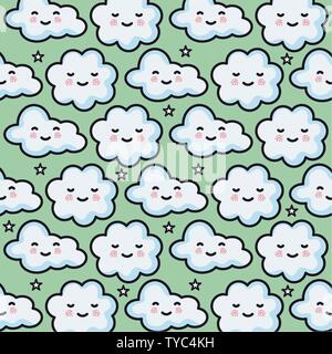 Wolken Himmel Wetter kawaii Zeichen Muster Vector Illustration Design Stock Vektor