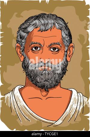 Thales von Milet Portrait im Einklang Art Illustration. Er war ein Pre-Socratic griechischer Philosoph, Mathematiker und Astronom. Vektor Stock Vektor