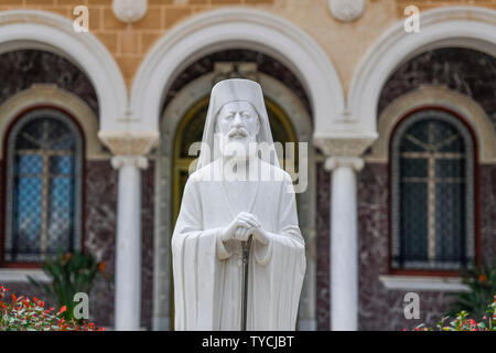 Bischofspalast, Statue, Makarios III., Nikosia, Republik Zypern Stockfoto