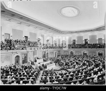 Foto von Präsident Truman seine Rede zur Lage der Union zu einer gemeinsamen Sitzung des Kongresses. Stockfoto