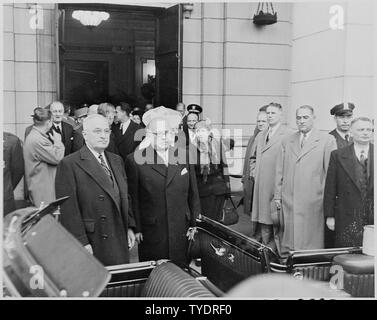 Foto von Präsident Truman mit dem französischen Präsidenten Vincent Auriol Auriol, während des Besuchs in Washington. Stockfoto