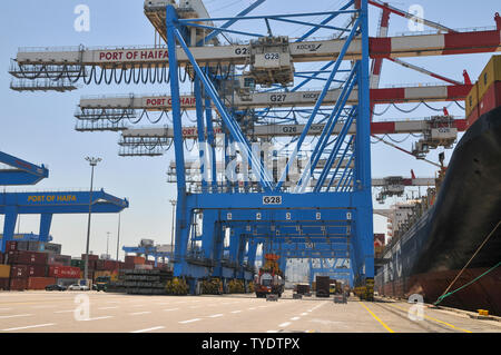 Containerumschlag Kran. Hafen von Haifa, Haifa, Israel Stockfoto