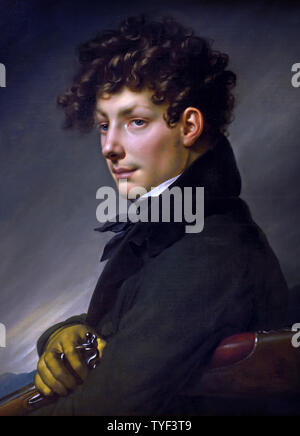 Porträt eines jungen Mannes als Jäger 1811 von Anne Louis Girodet de ROUSSY TRIOSON, 1767 - 1824 Frankreich, Französisch, Stockfoto