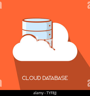 Cloud Datenbank Server auf Wolke Einfache saubere, flache lange Schatten Symbol Illustration für Web Design, Element, Drucken und Präsentation Stockfoto