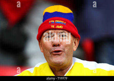 Ein Kolumbien fan schaut während der 2018 FIFA World Cup Runde 16 Spiel im Stadion von Spartak Moskau, Russland am 3. Juli 2018. England Schlag Kolumbien 4-3 auf Strafen für das Viertel zu qualifizieren - Endrunden. Foto von Chris Brunskill/UPI Stockfoto