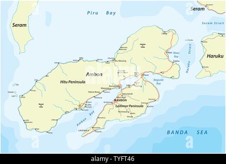 Karte von der indonesischen Insel Ambon vom Maluks Stock Vektor