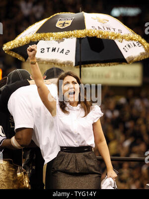 New Orleans Saints Rita Benson-La Blanc Jubel nach dem Heiligen schlagen die Wikinger 31-28 das NFC Championship Game an den Louisiana Superdome in New Orleans am 24. Januar 2010 zu gewinnen. UPI/A.J. Sisco. Stockfoto