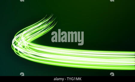 Abstrakte futuristische Dynamische grüne Glimmlampe stream. Digitalen Datenfluss Linien mit Power optische Kabel. Konnektivität und Informationen transfer Technolog Stockfoto
