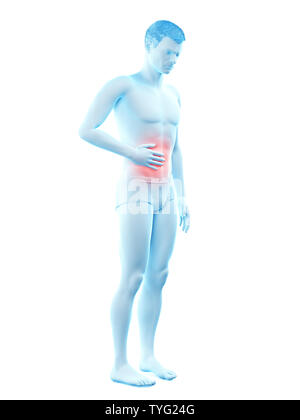 3D-gerenderte Medizinisch genaue Abbildung eines Mans schmerzhafte Magen Stockfoto