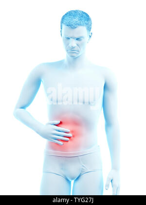 3D-gerenderte Medizinisch genaue Abbildung eines Mans schmerzhafte Magen Stockfoto