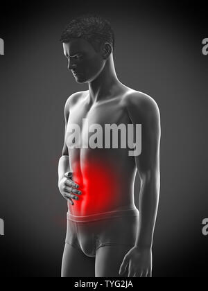 3D-gerenderte Medizinisch genaue Abbildung eines Mans schmerzhafte Magen Stockfoto