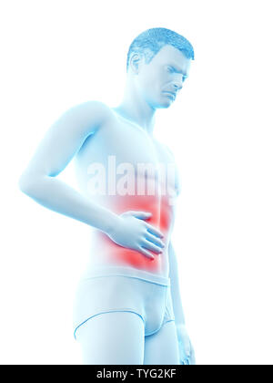3D-gerenderte Medizinisch genaue Abbildung eines Mans schmerzhafte Magen Stockfoto