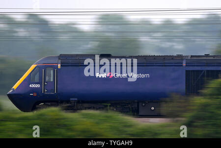 Eine erste große westliche Zug führt durch Sand in Cambridgeshire. Stockfoto