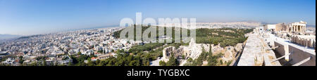 Athen Griechenland. Von der Akropolis Panoramablick über die Stadt. Stockfoto