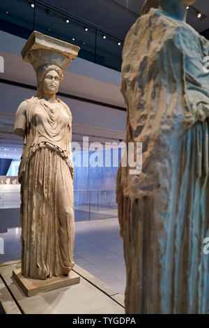 Athen Griechenland. Das Akropolis-museum Karyatiden Stockfoto