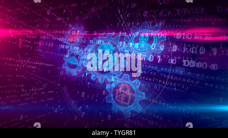 Datenmanagement Hologramm auf dynamische FUTURISTISCHEN Hintergrund. Modernes und futuristisches Konzept von Dateien, die Speicherung, Cyber Security, Computer und digitale p Stockfoto