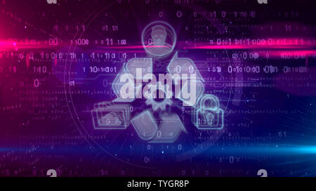 Datenmanagement Hologramm auf dynamische FUTURISTISCHEN Hintergrund. Modernes und futuristisches Konzept von Dateien, die Speicherung, Cyber Security, Computer und digitale p Stockfoto