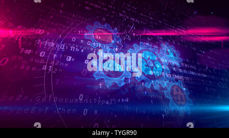 Datenmanagement Hologramm auf dynamische FUTURISTISCHEN Hintergrund. Modernes und futuristisches Konzept von Dateien, die Speicherung, Cyber Security, Computer und digitale p Stockfoto