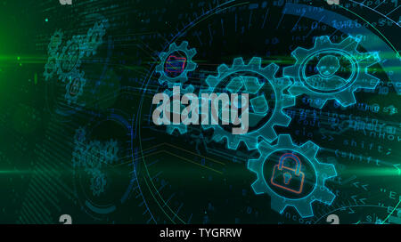 Datenmanagement Hologramm auf dynamische FUTURISTISCHEN Hintergrund. Modernes und futuristisches Konzept von Dateien, die Speicherung, Cyber Security, Computer und digitale p Stockfoto
