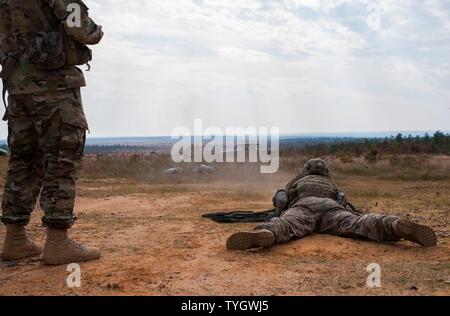 Sgt. 1. Klasse Joel Micholick, mit der 9 Bataillon, U.S. Army Karriere Division, und der US-Armee finden Bekämpfung Treffsicherheit Programm führt das Bauholz Ereignis ausschneiden am dritten Tag der US-Armee den Befehl Waffen Treffsicherheit Wettbewerb Nov. 9, 2016, Fort Bragg, N.C. Die 4-tägige Wettbewerb FORSCOM verfügt über Scharfschützen aus der US-Army, US-Army Reserve und der Nationalgarde in Veranstaltungen für die M9 Pistole, die M4A1 Rifle und das M249 SAW oder Squad automatischen Waffe, für die Soldaten, die darüber hinaus Experte Sportschützen erkennen. Die mehrstufige Ereignisse Herausforderung Fähigkeit der Wettbewerber zu Stockfoto