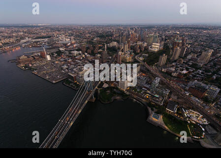 Blick auf NY Wahrzeichen von Hubschrauber Tour Stockfoto