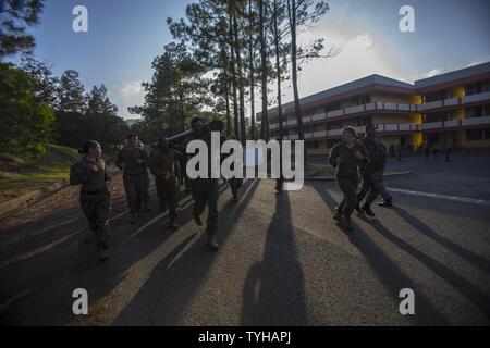 Us-Marines und Marine Seeleute mit Task Force Koa Moana 16-4 tragen eine Log während Croix du Sud in Noumea, Neukaledonien, Nov. 9, 2016. Croix Du Sud ist eine multi-nationale, humanitäre Hilfe Katastrophenhilfe und non-combatant Evacuation operation Übung alle zwei Jahre durchgeführt Nationen im Falle eines Zyklons im südlichen Pazifik vorzubereiten. Die Koa Moana Übung sucht Senior militärischer Führer Engagements zwischen Alliierten und Partner Nationen im Pazifik mit einem kollektiven Interesse an militärischen Beziehungen zu verbessern. Stockfoto