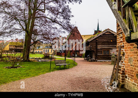 Kulturen, die älteste Freilichtmuseum der Welt, im Zentrum der Stadt Lund, Schweden. Januar 2019. Stockfoto