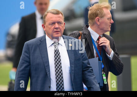 12.07.2018. Brüssel, Belgien. Lars Lokke Rasmussen, der dänische Premierminister, die Staats- und Regierungschefs der NATO (North Atlantic Treaty Organization)-Gipfel 2018 Anreisen Stockfoto